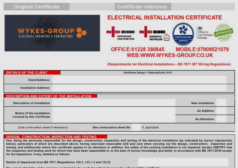 Domestic Electrical Installation Certificate in Carlisle, Cumbria